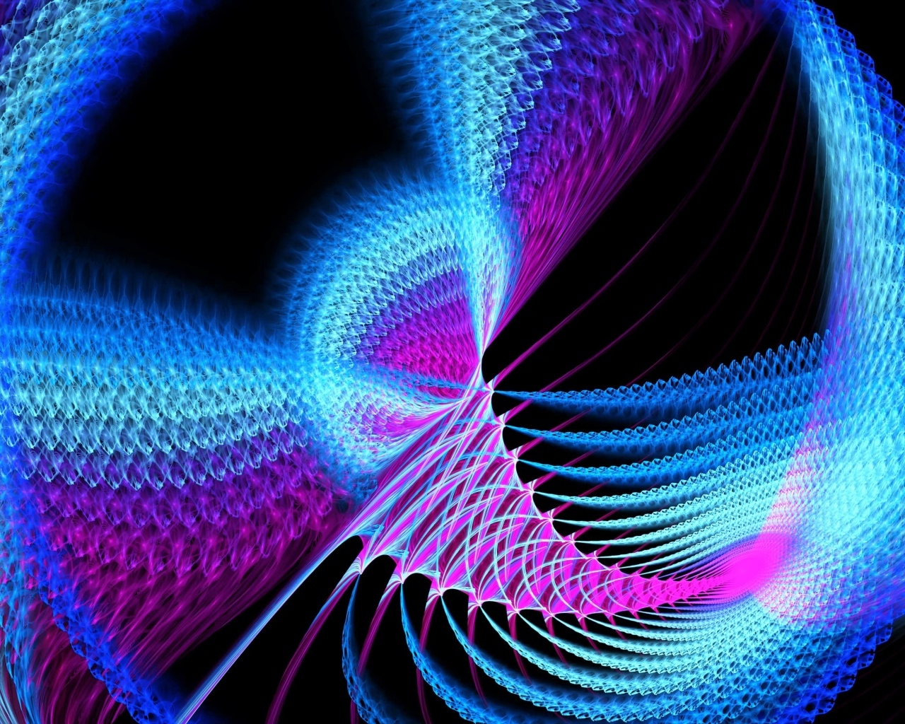 Яркая голубая неоновая спираль на черном фоне