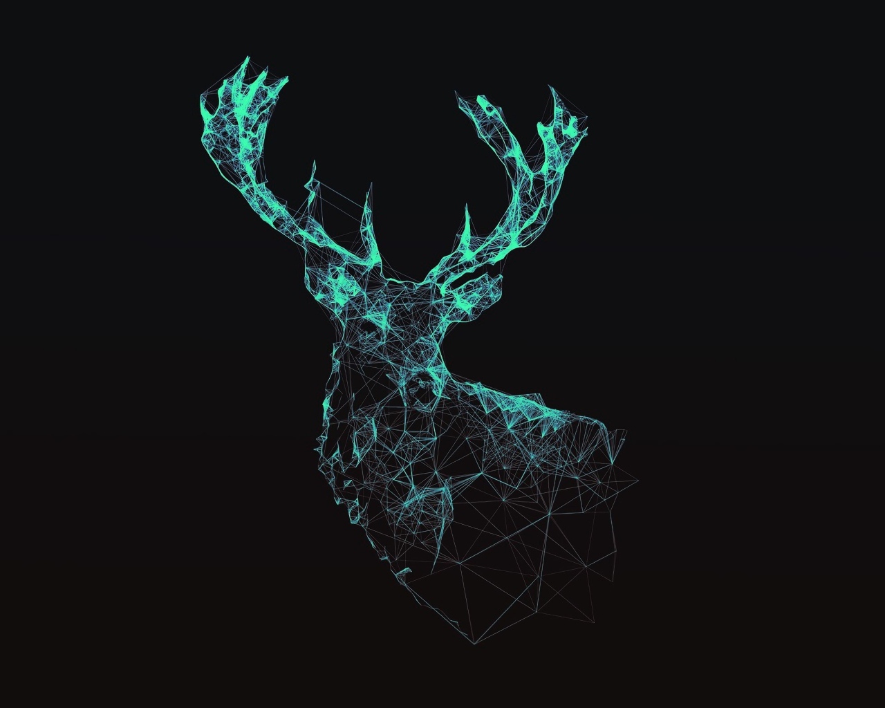 Олень 3д из неоновых линий на черном фоне