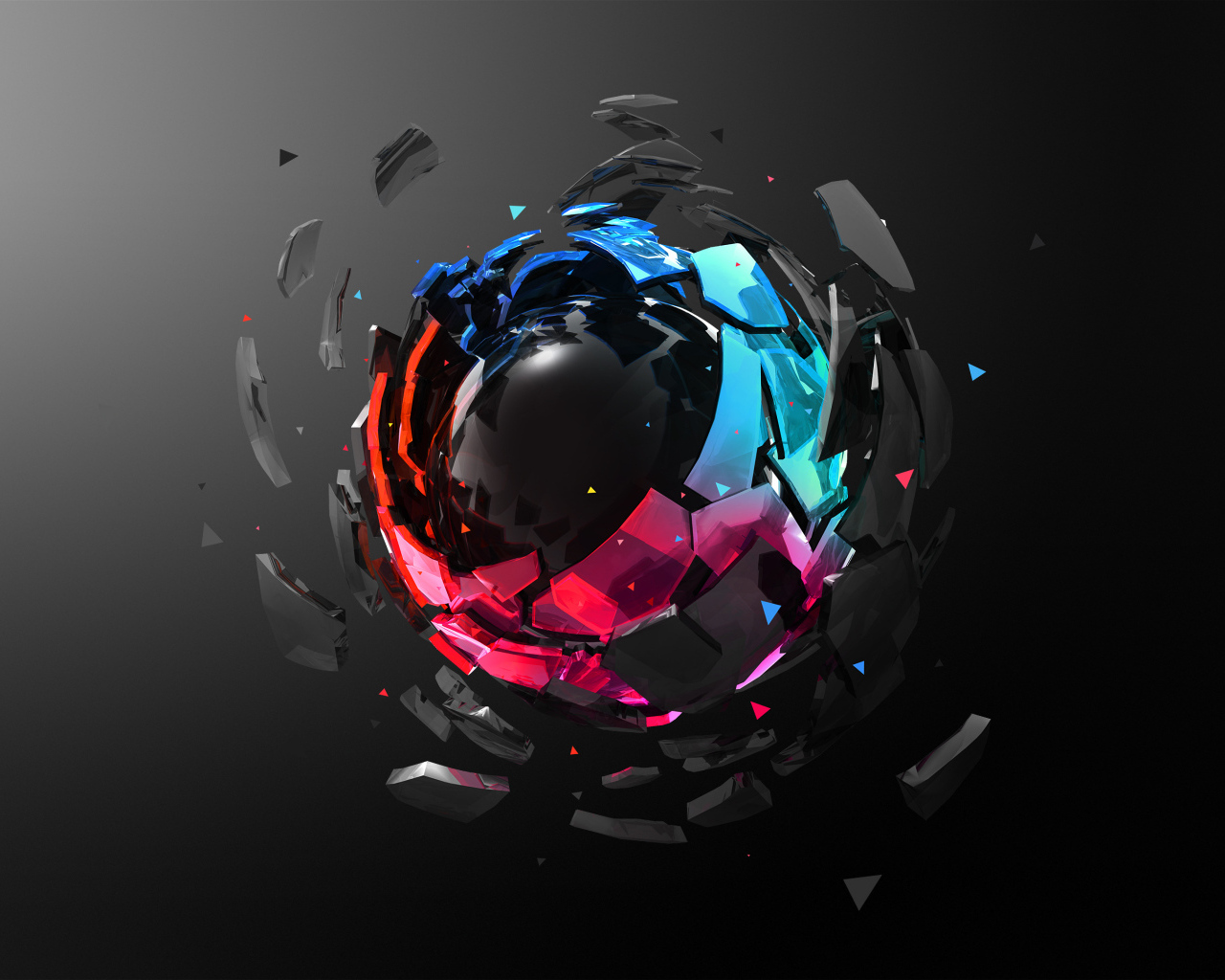 Разрывающийся 3д шар на черном фоне