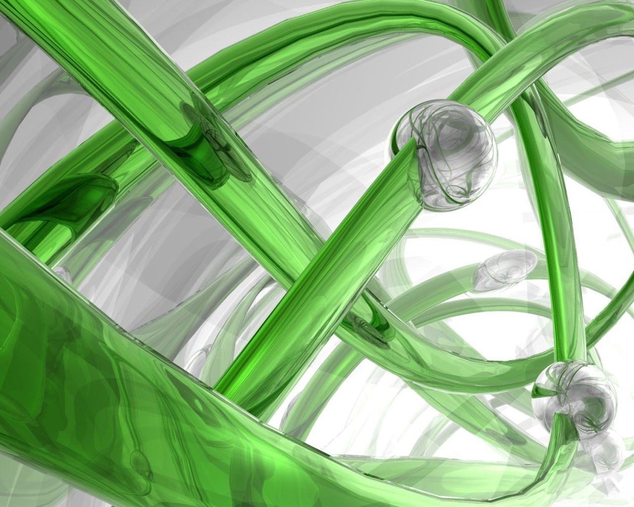 Стеклянная зеленая спираль с серыми шарами