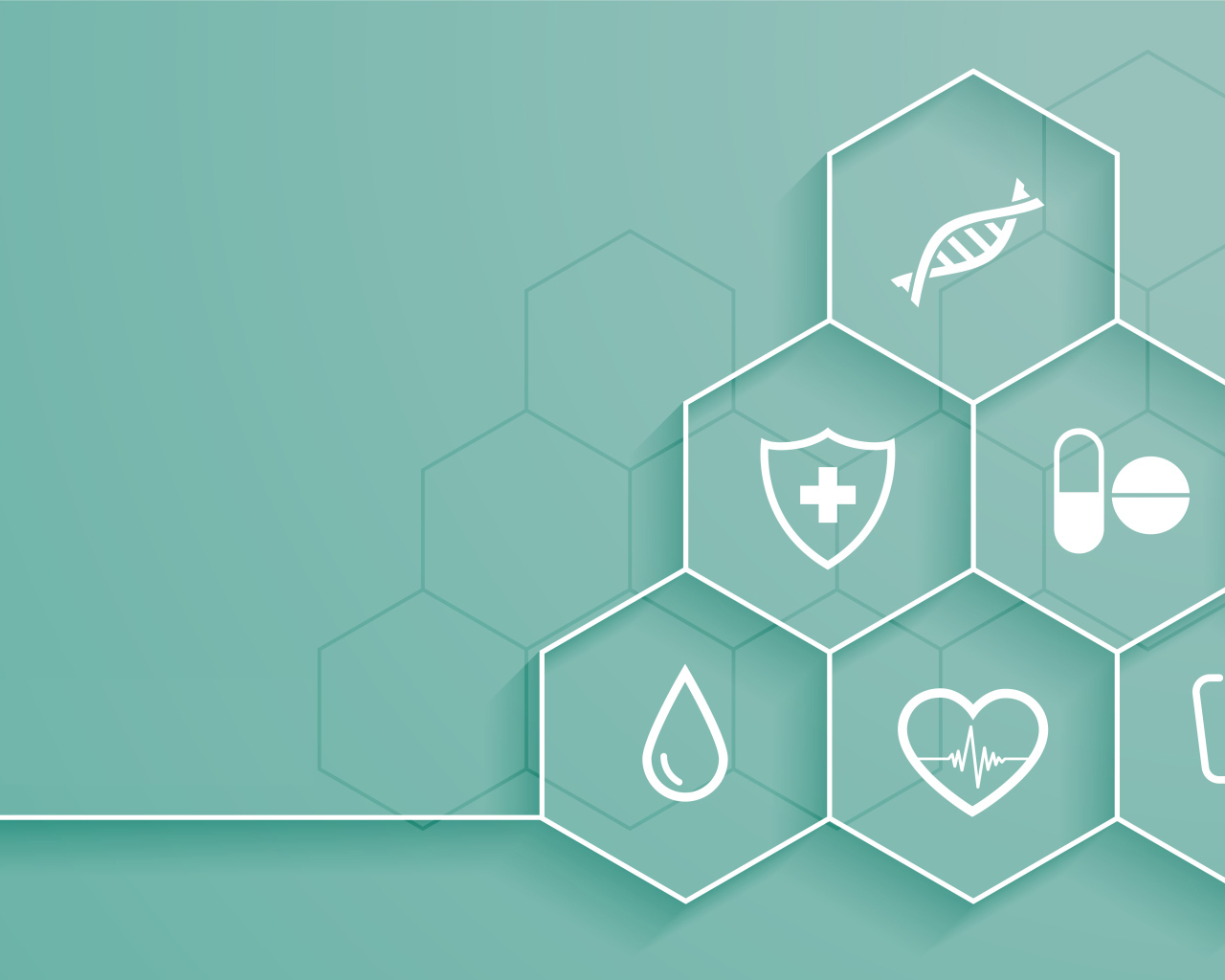 Соты с медицинскими элементами на голубом фоне