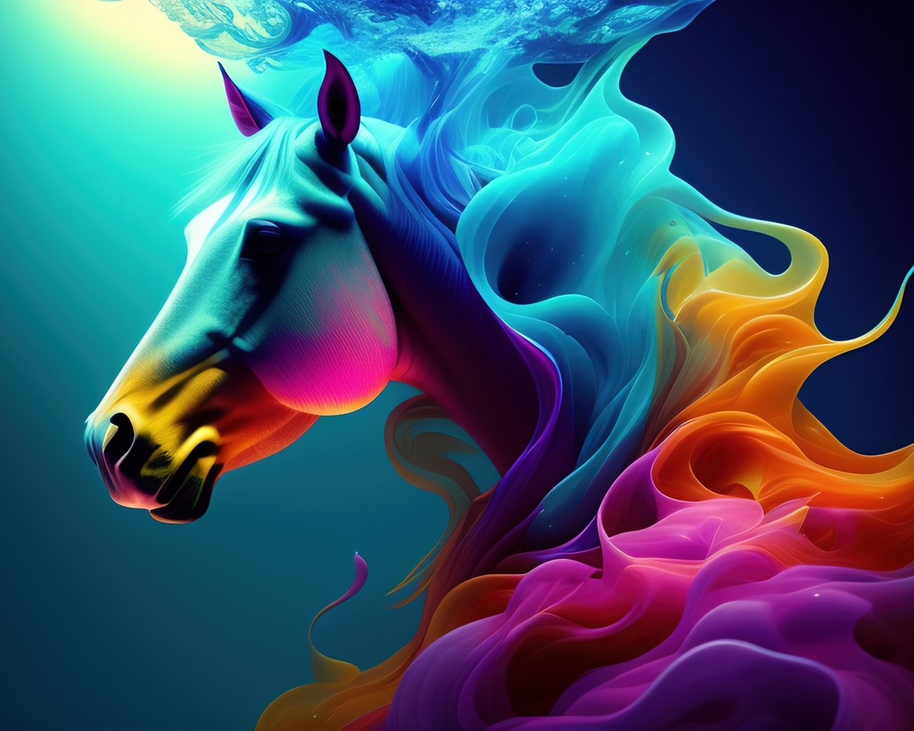 Конь с яркой гривой 3д графика