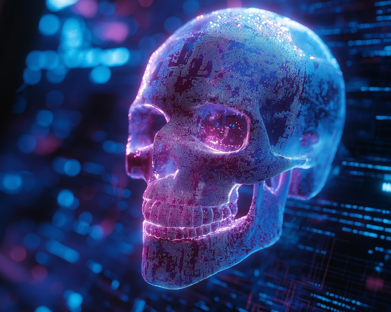 Неоновый фиолетовый цифровой череп