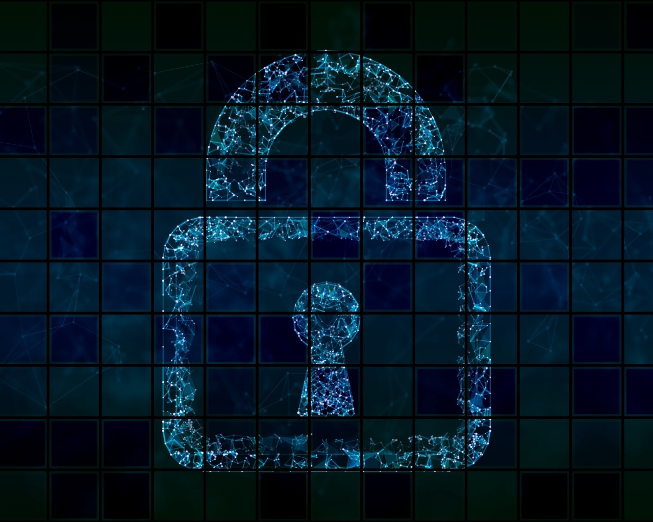 Неоновый замок на клетчатом фоне