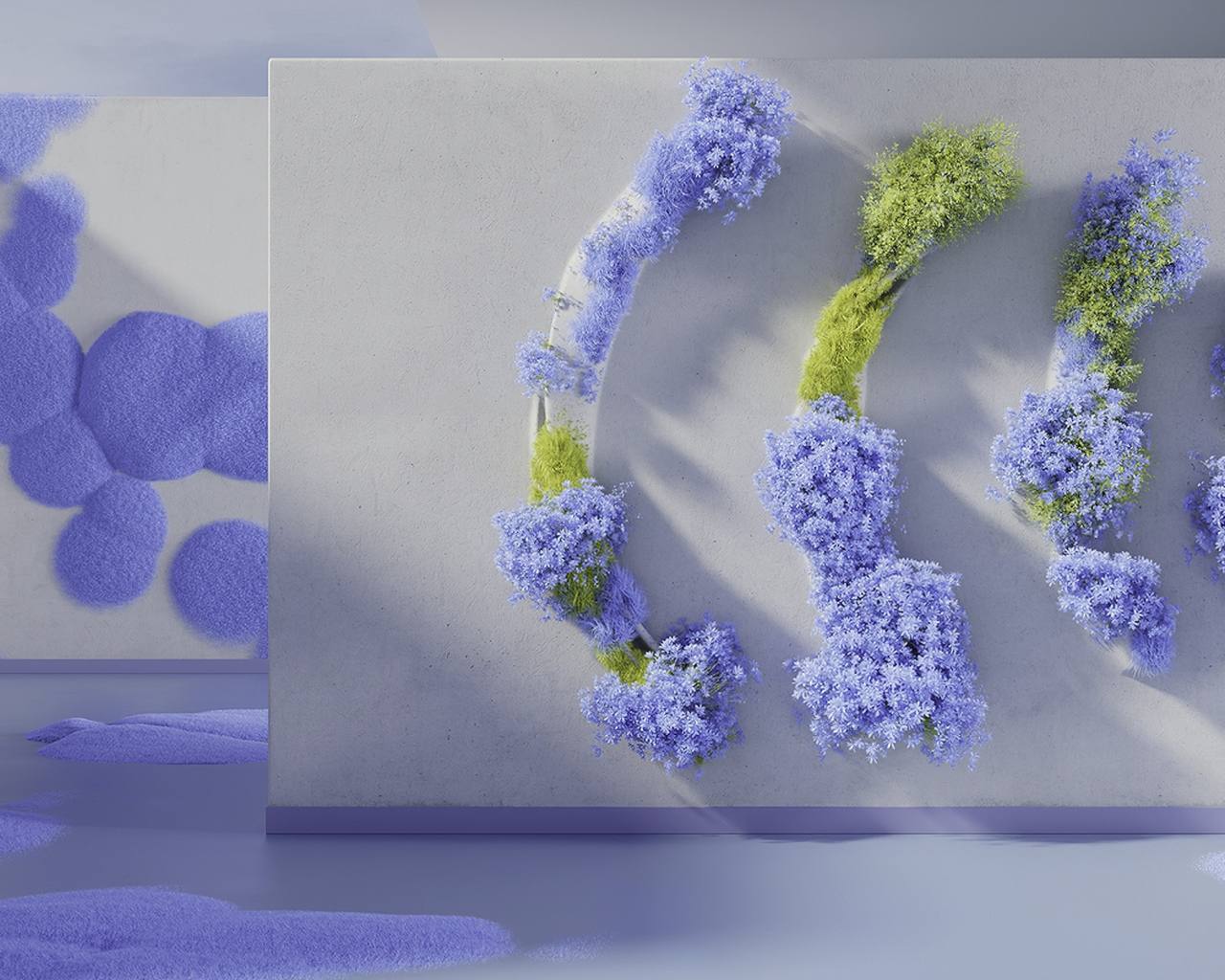 Узоры на стене в серой комнате 3д графика