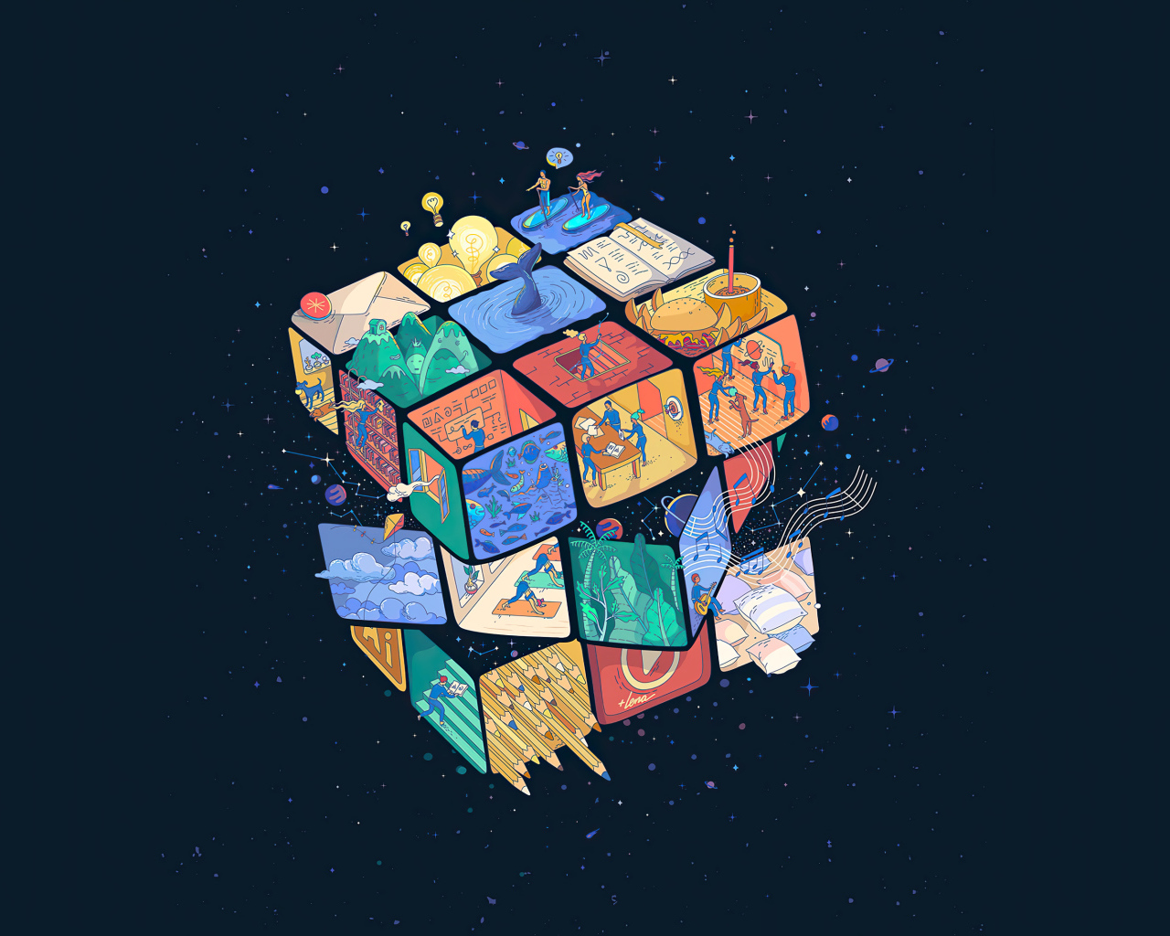 Кубик Рубика 3д на черном фоне