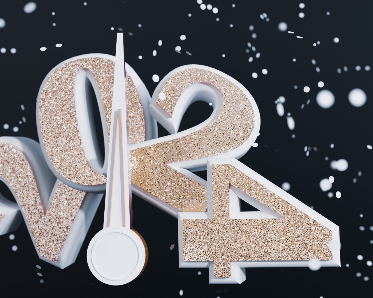 Блестящие цифры 2024 со стрелкой на черном фоне