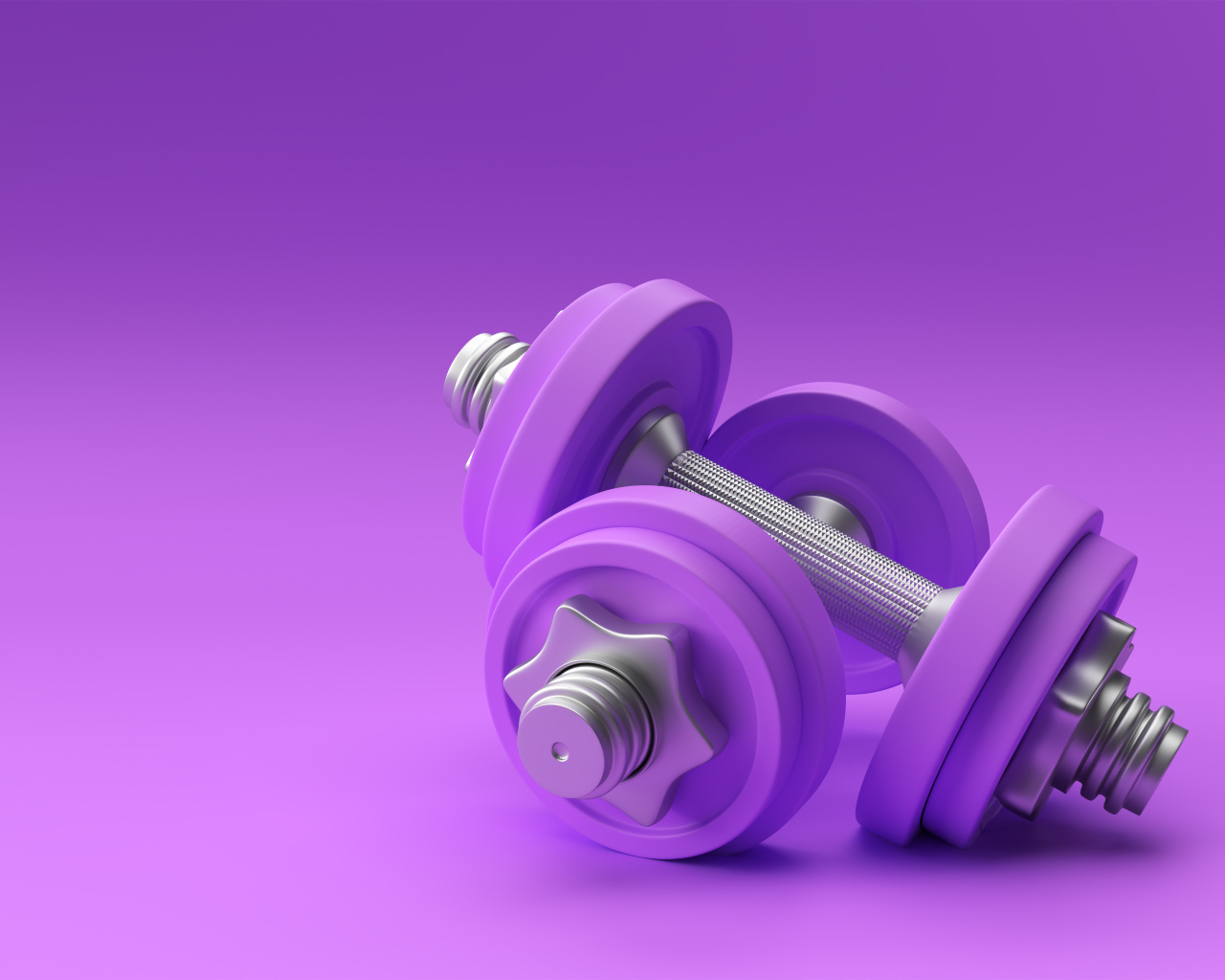 Две 3д гантели на сиреневом фоне
