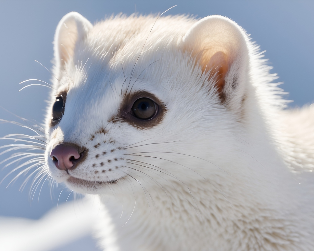 Белая ласка крупным планом