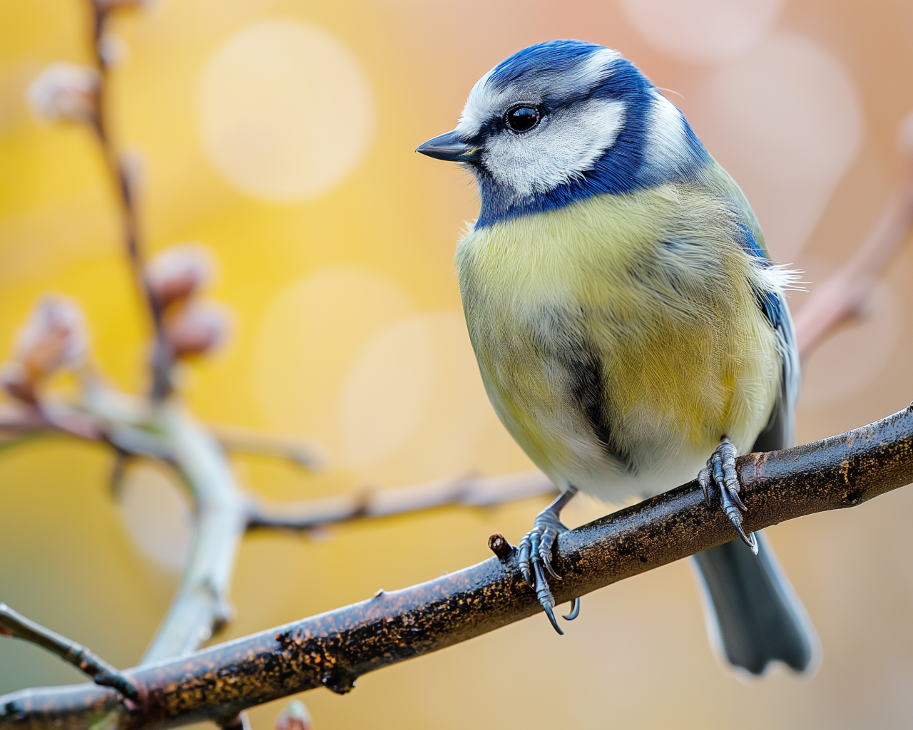 Маленькая синица сидит на ветке