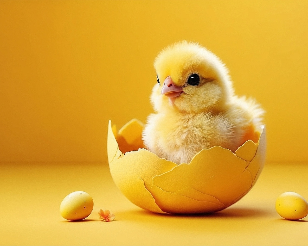 Маленький желтый цыпленок в скорлупе