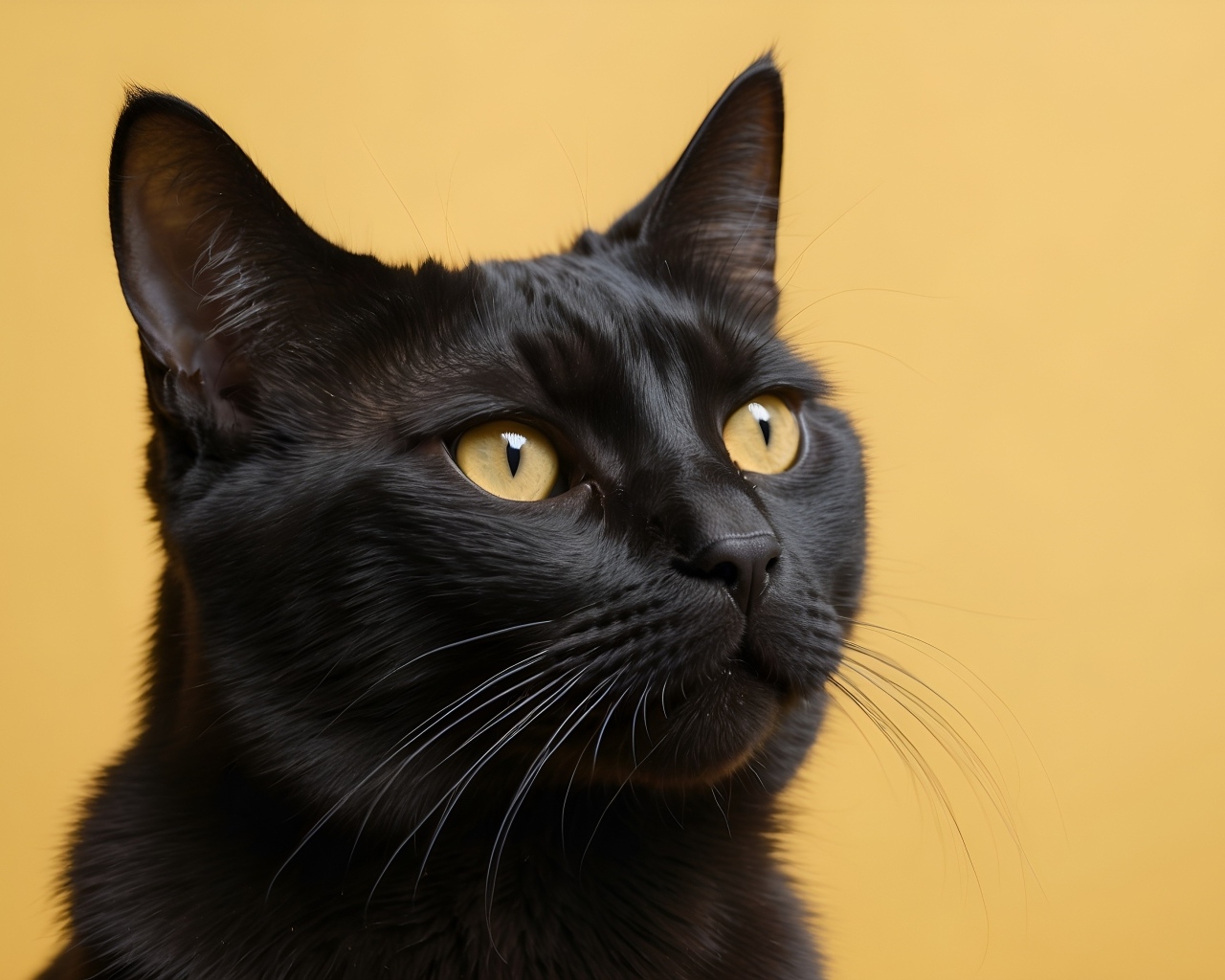 Голова черного кота на коричневом фоне