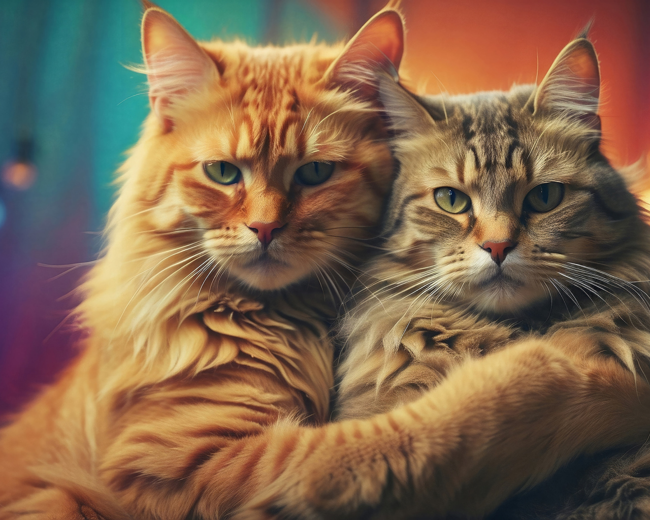 Два кота обнимаются для фото 