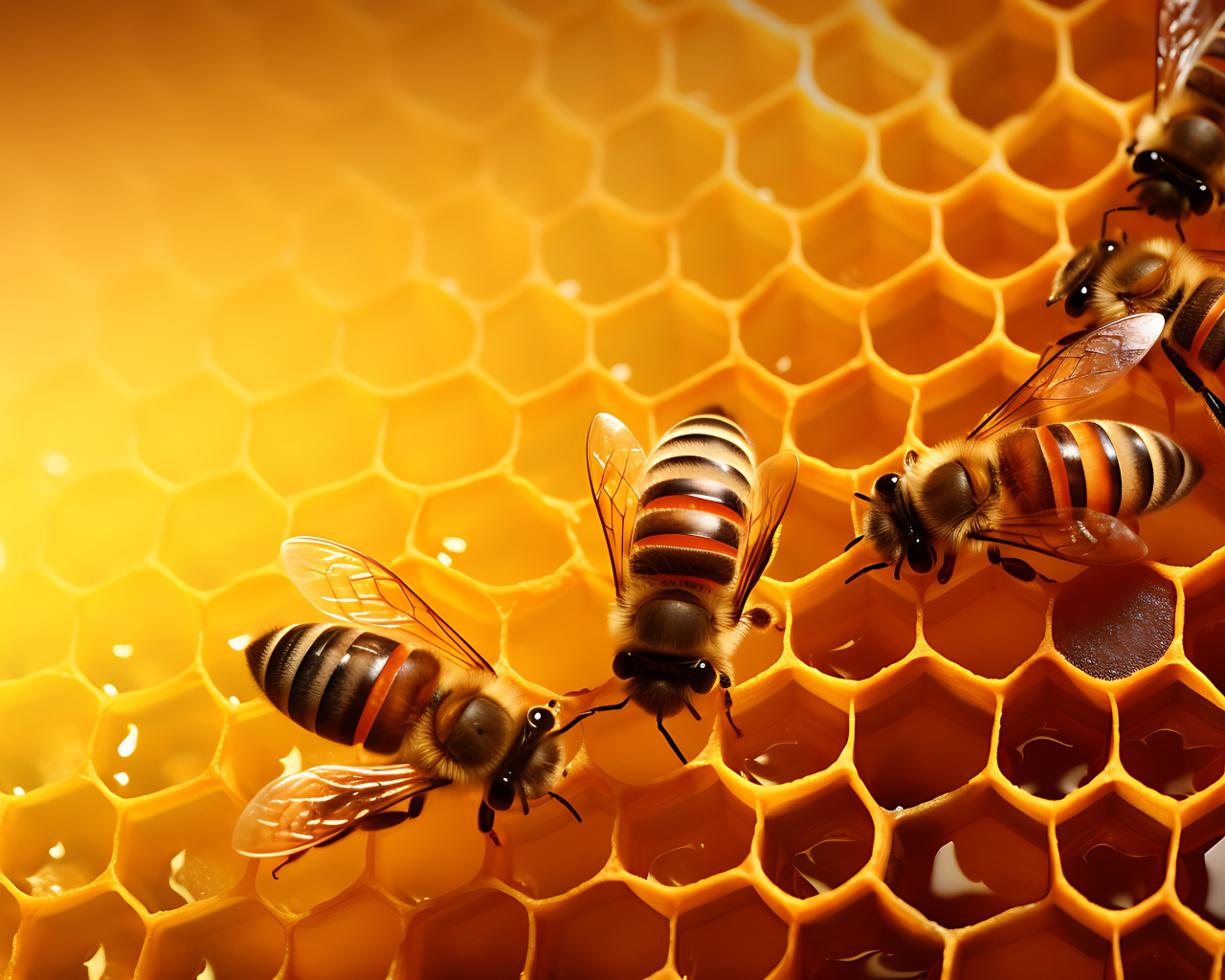 Пчелы сидят на сладких медовых сотах 