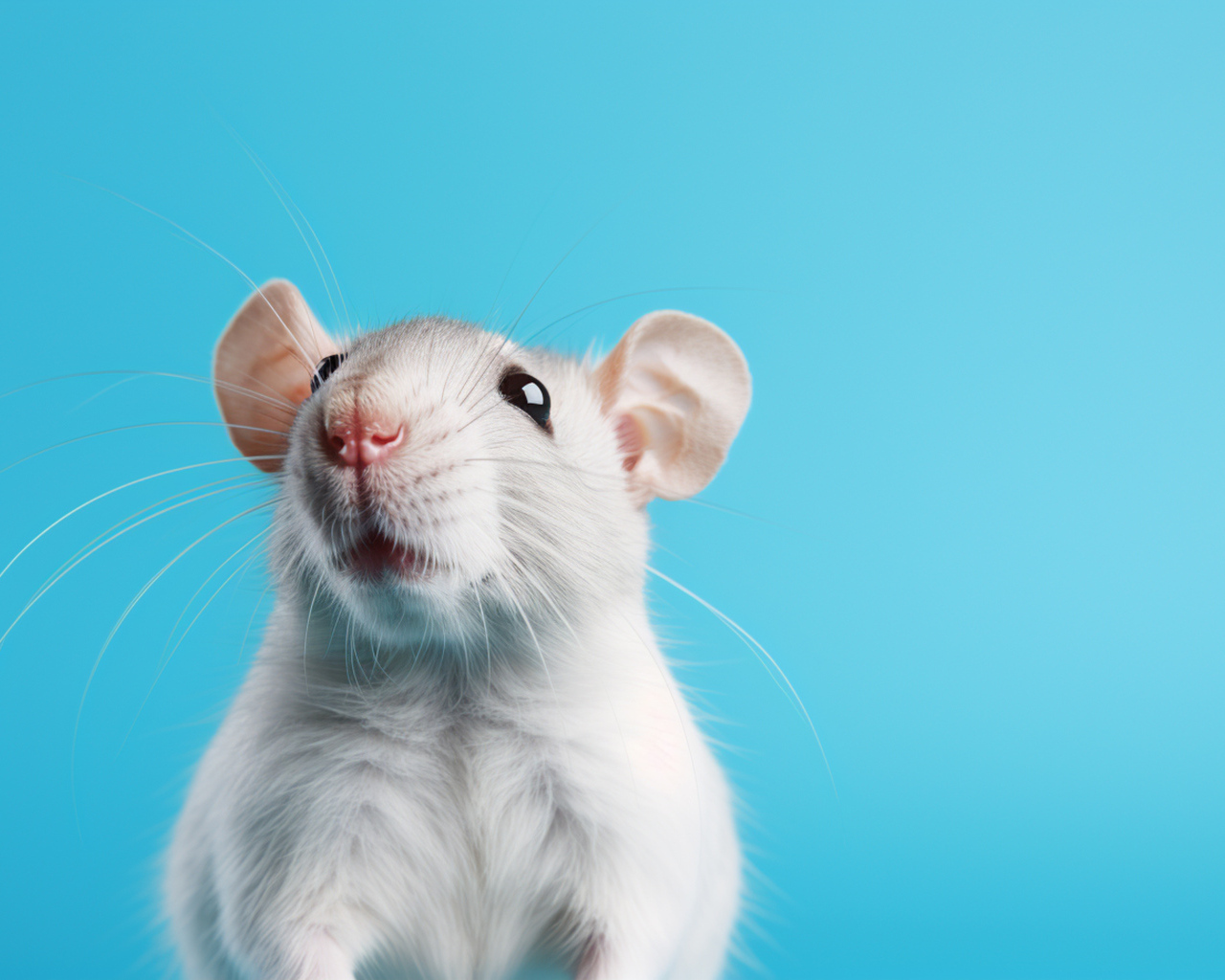 Милая серая крыса на голубом фоне