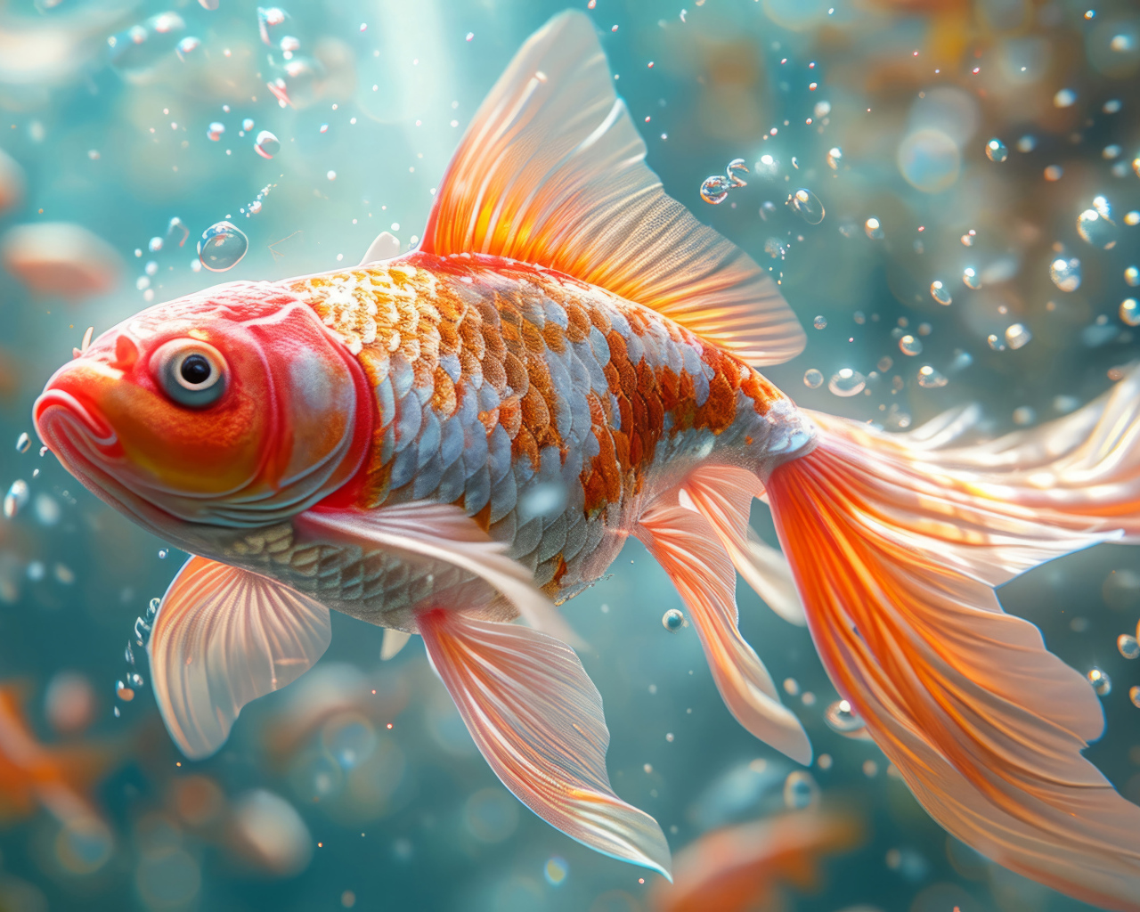 Большая золотая рыбка в воде 