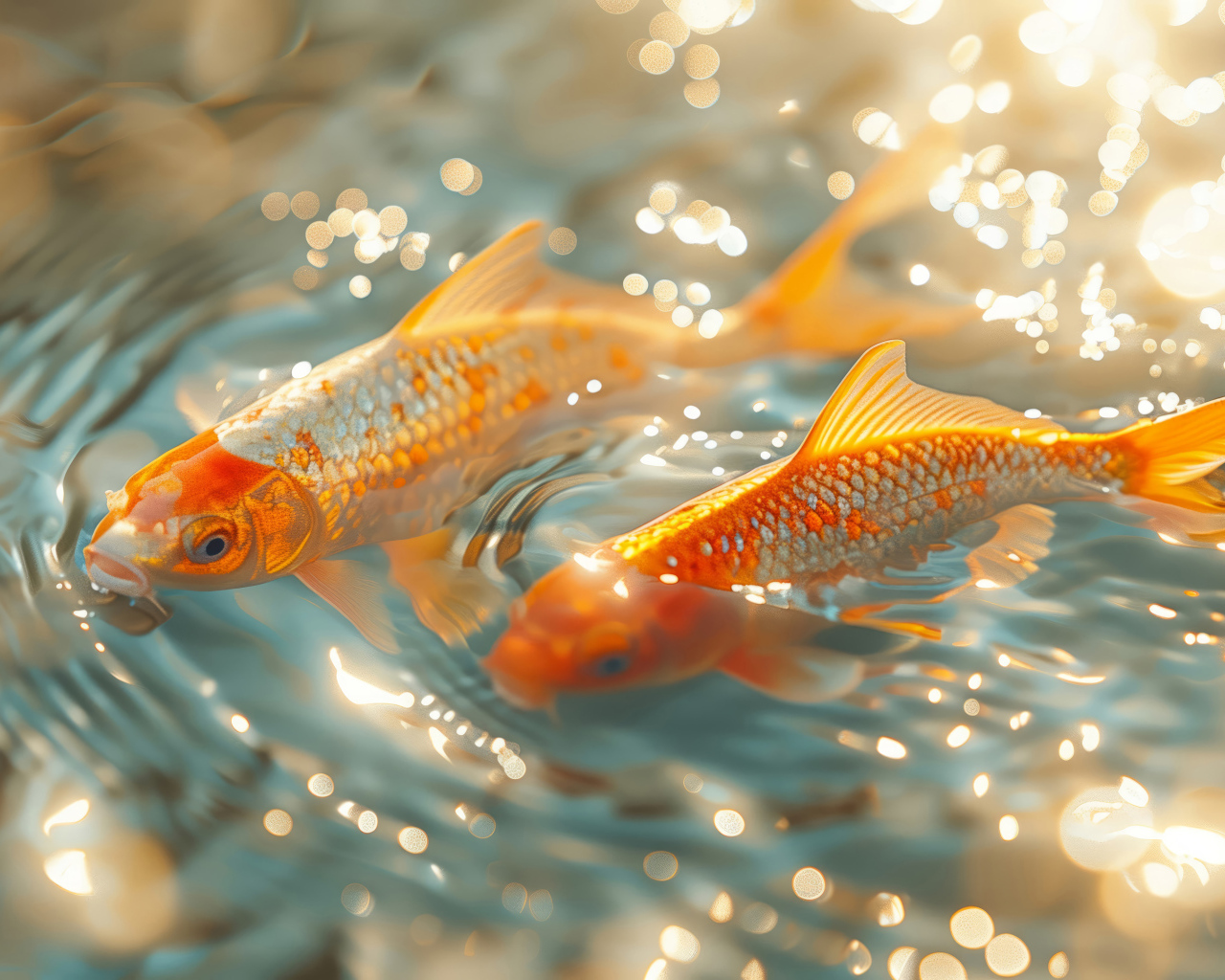 Две золотые рыбки плавают в воде