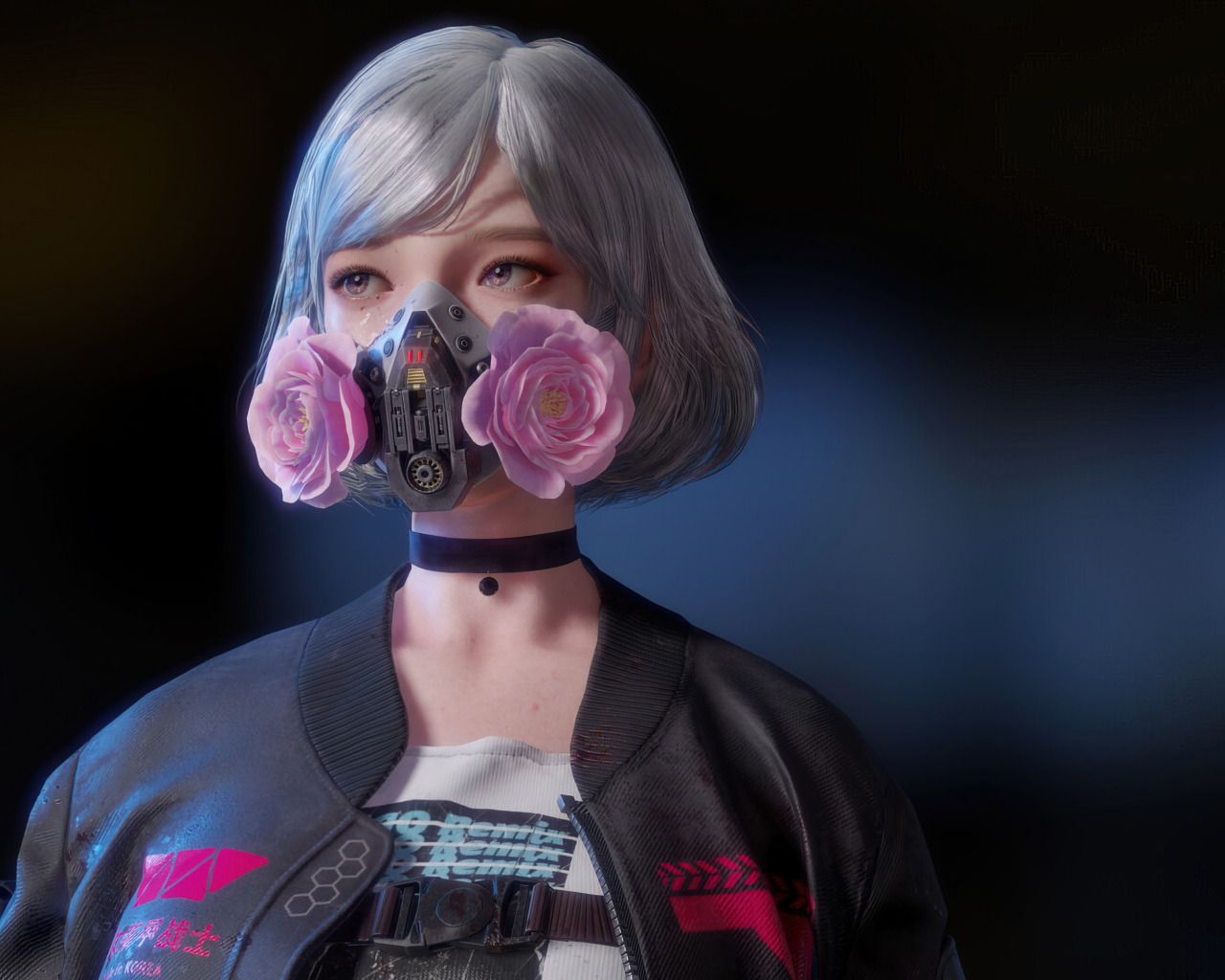 Девушка аниме cyberpunk с маской на лице
