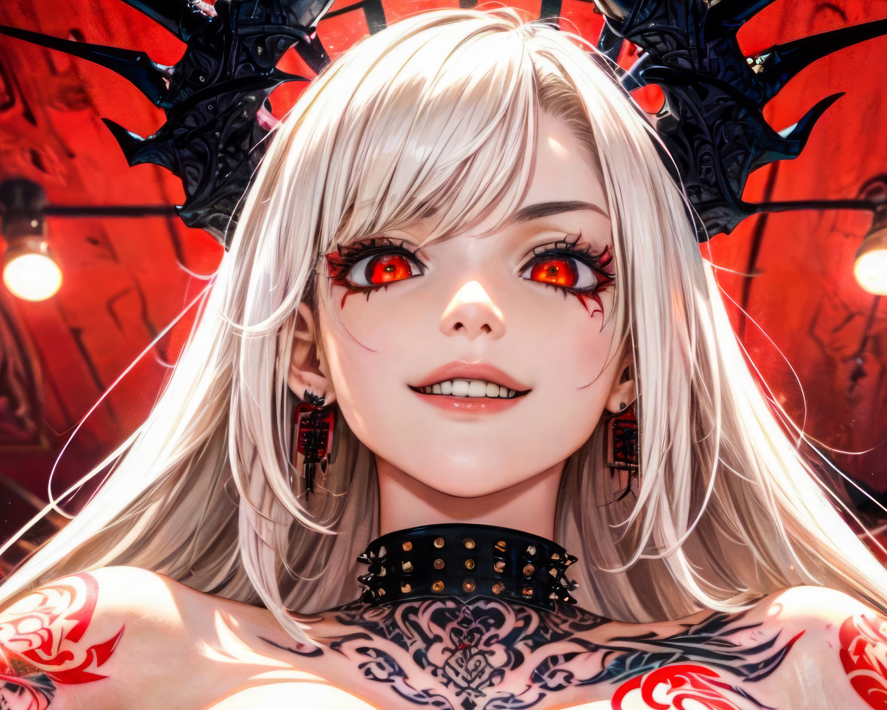 Девушка аниме демон с красными глазами