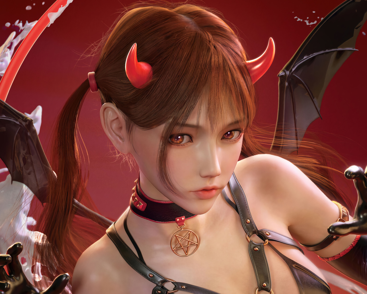 Девушка аниме демон с крыльями