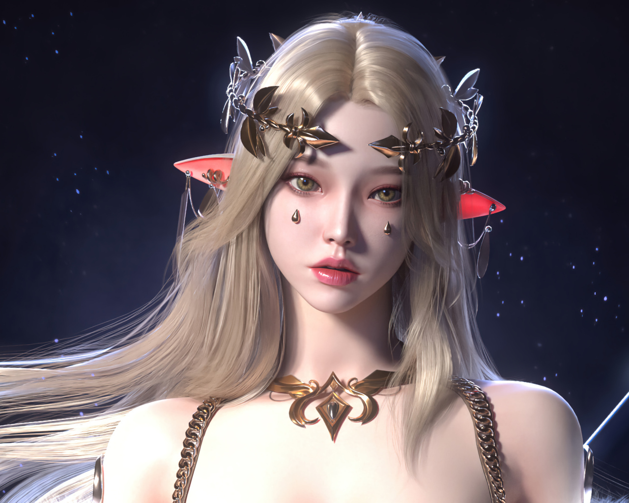 Девушка аниме эльф с украшениями на голове