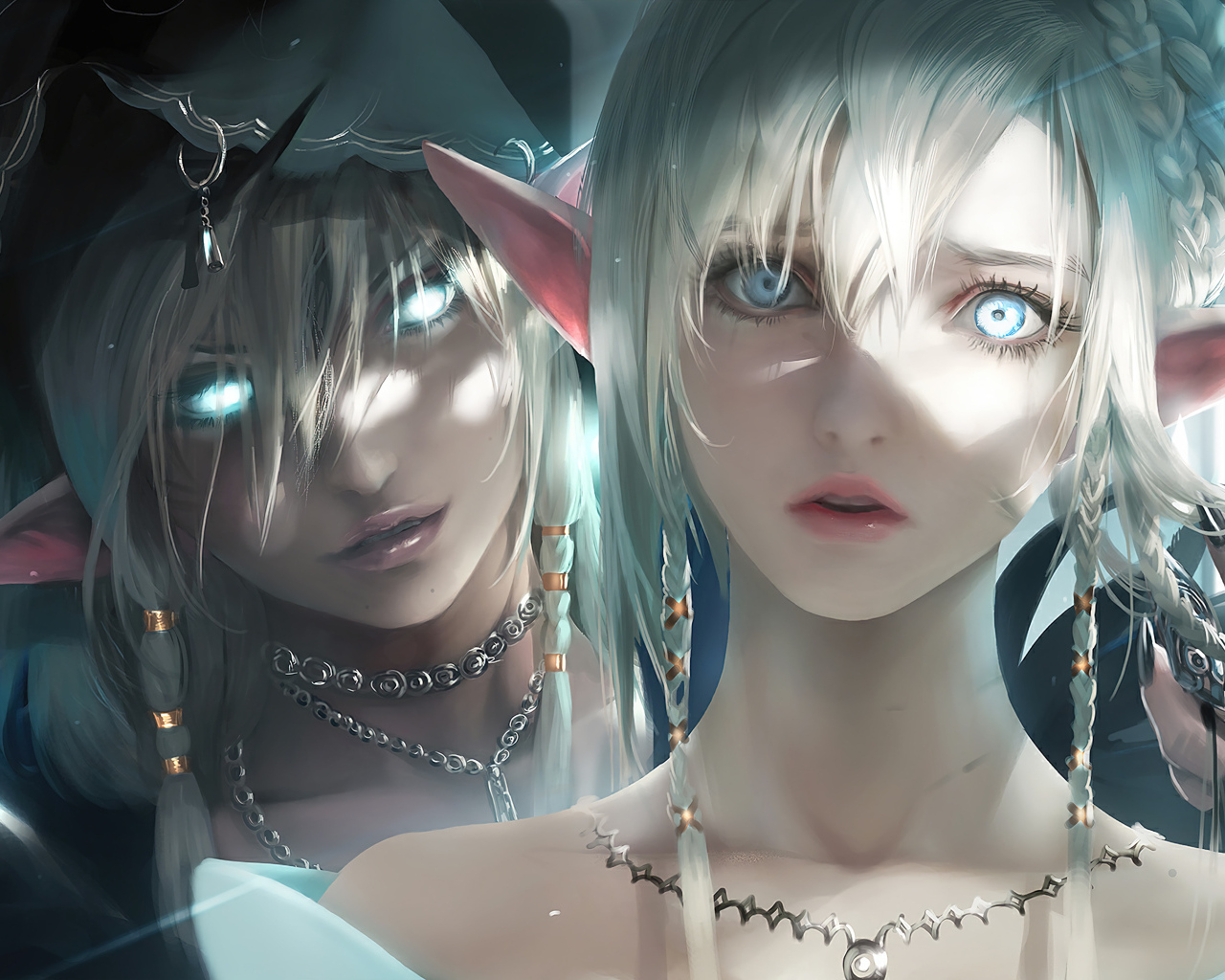 Девушка и парень аниме с светящимися глазами