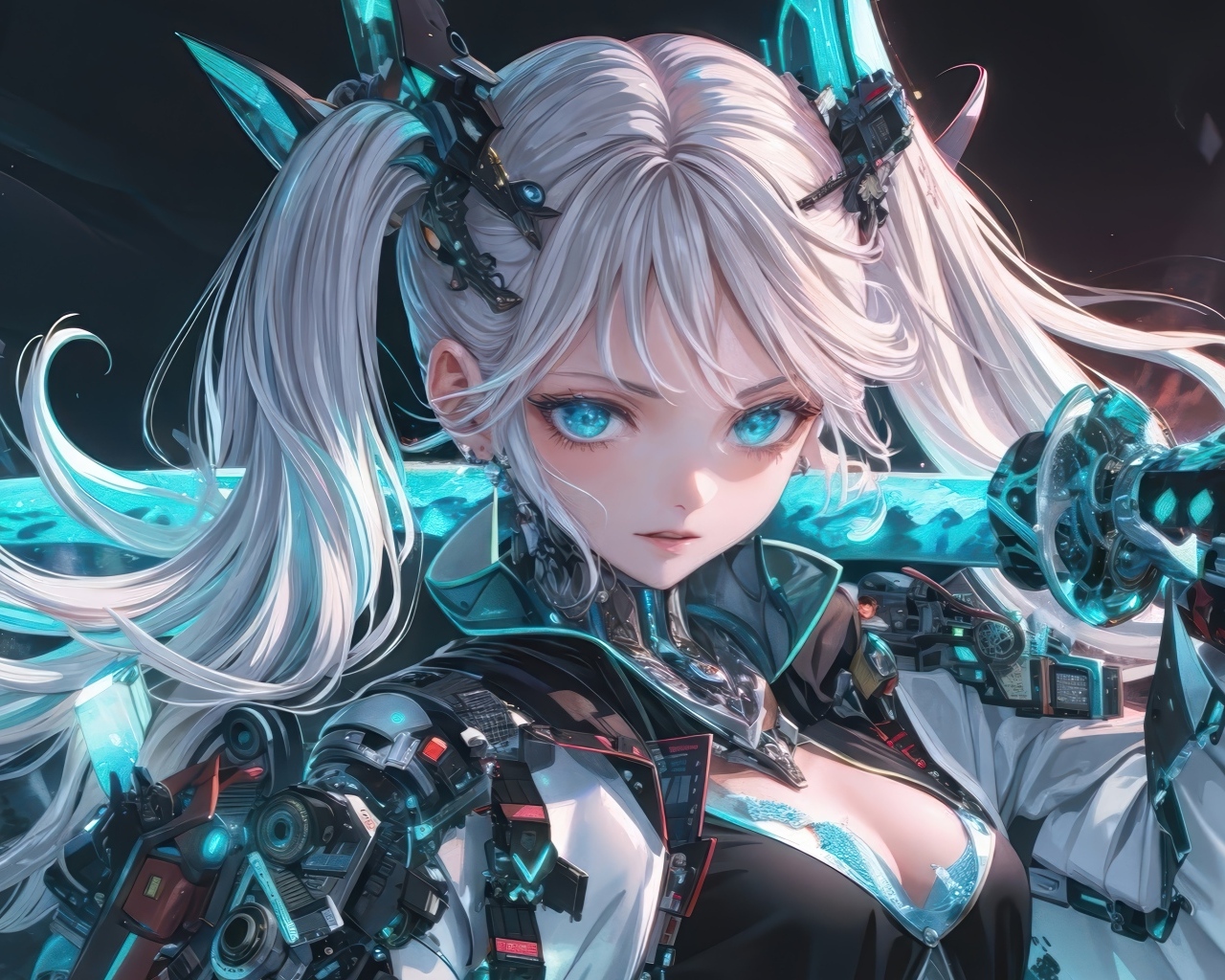 Девушка аниме блондинка с катаной на плече