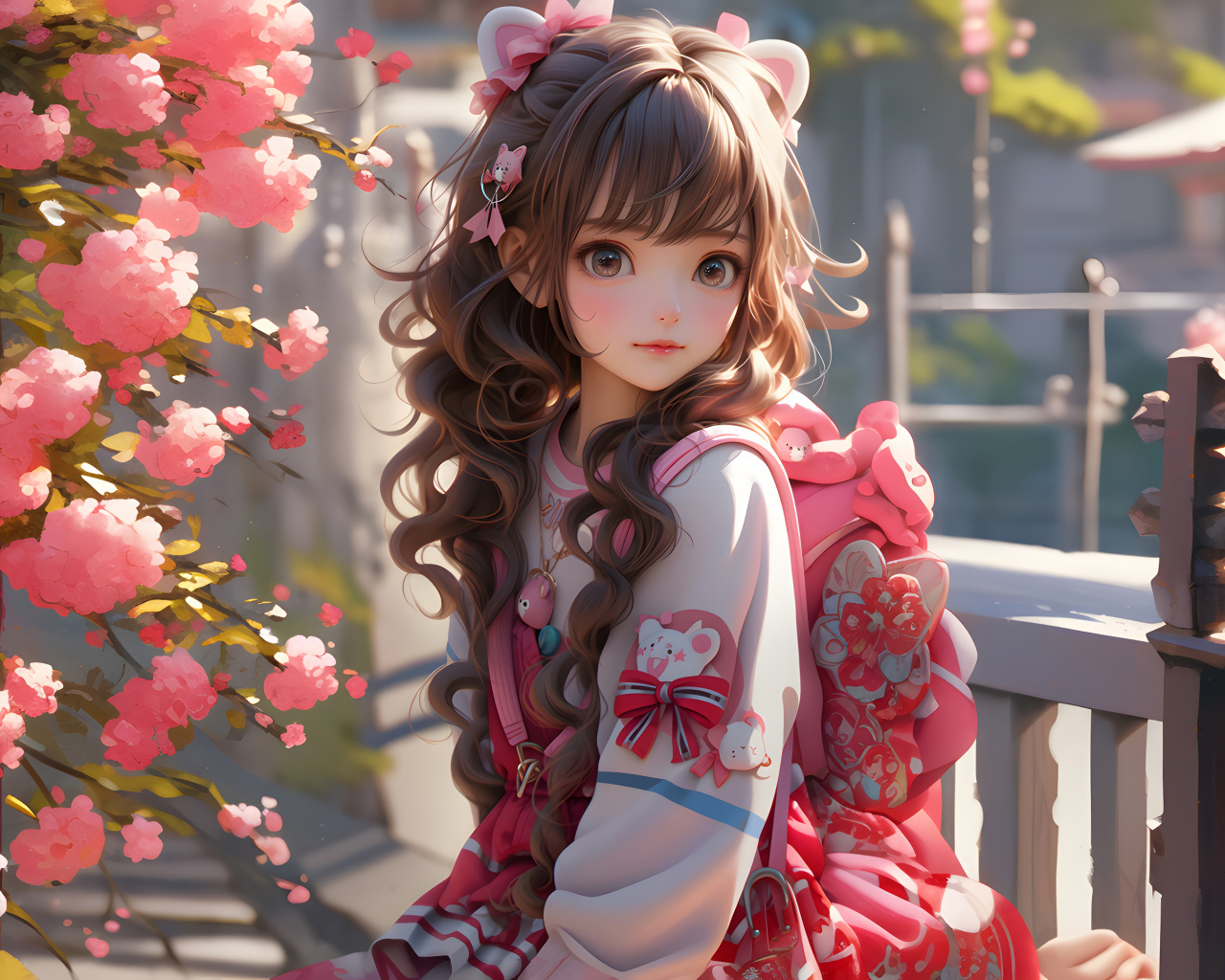 Милая девочка аниме с рюкзаком