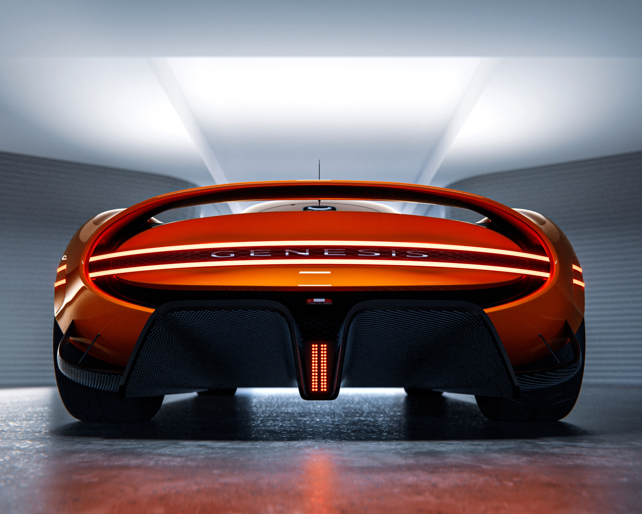 Вид сзади на автомобиль Genesis X Gran Berlinetta