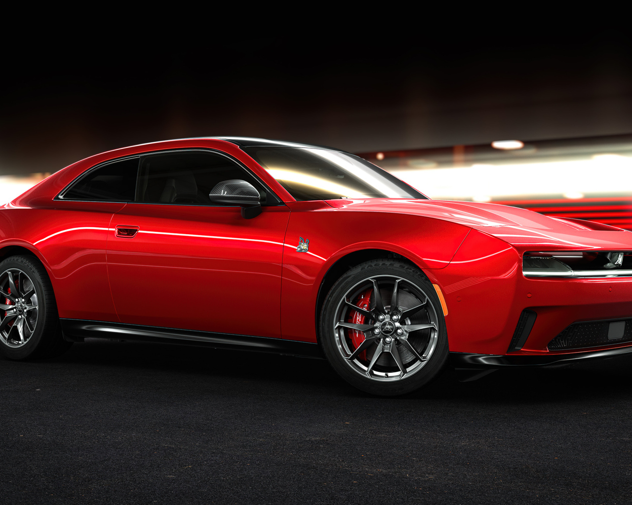 Красный автомобиль Dodge Charger Daytona Scat Pack 2024 года