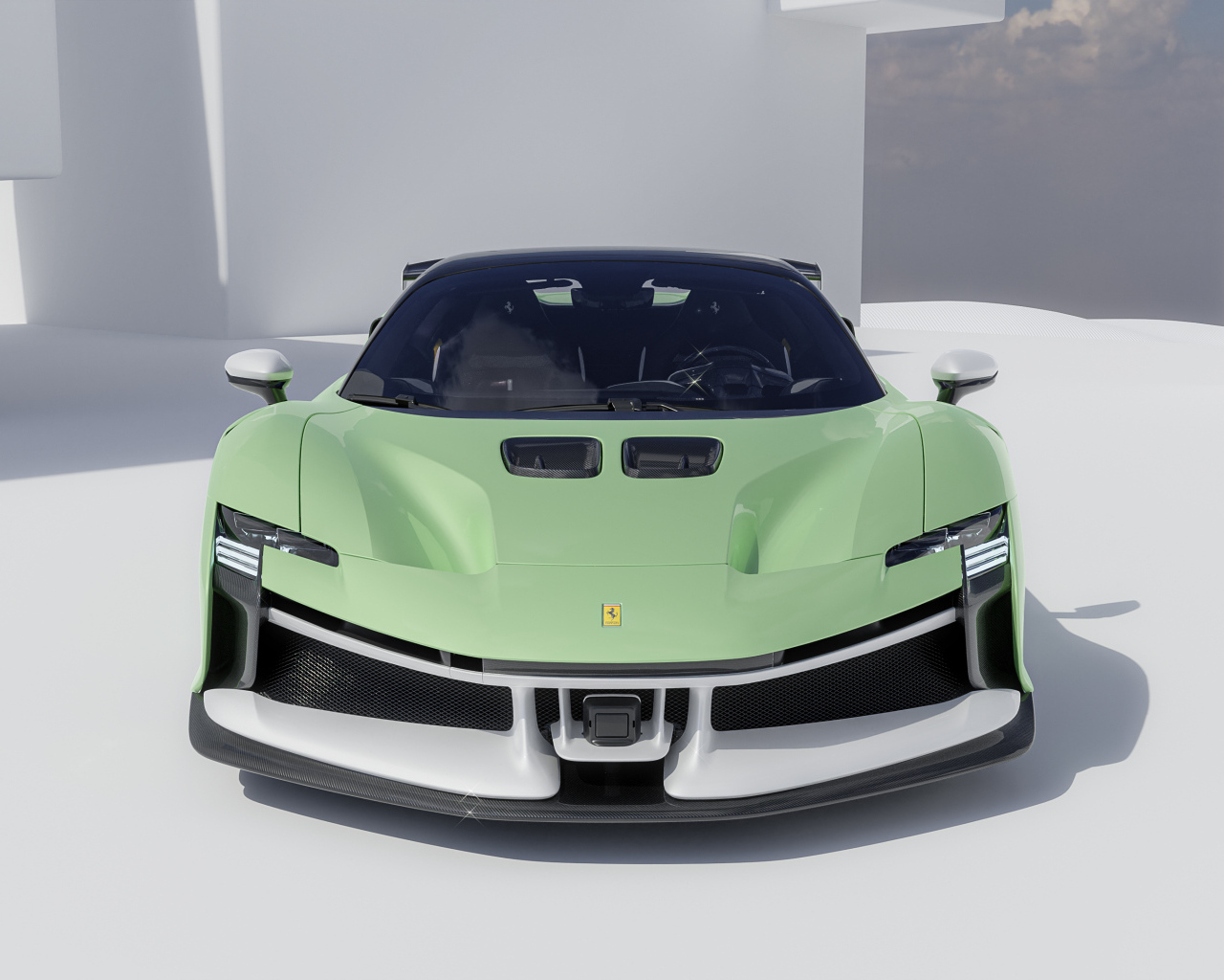 Вид спереди на автомобиль Ferrari SF90 XX Spider