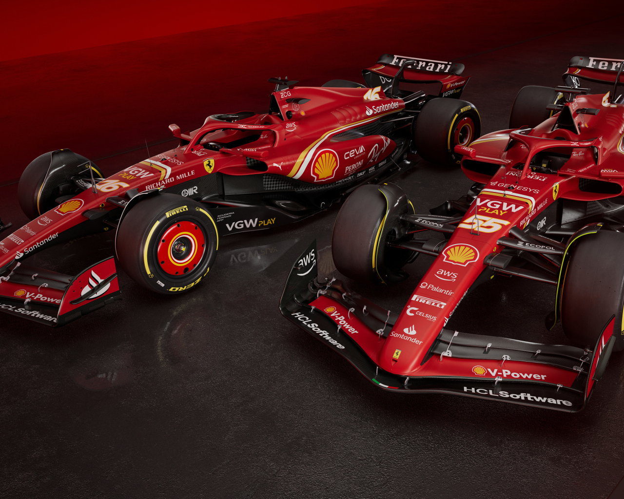 Два гоночных автомобиля  Ferrari SF-24 2024 года