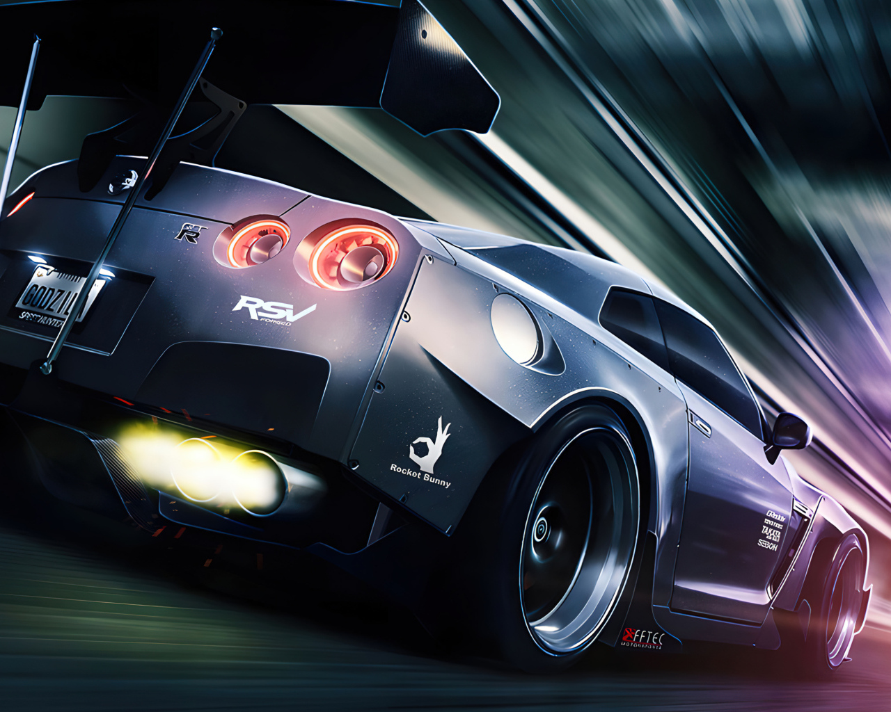 Вид сзади на автомобиль Nissan GTR R35