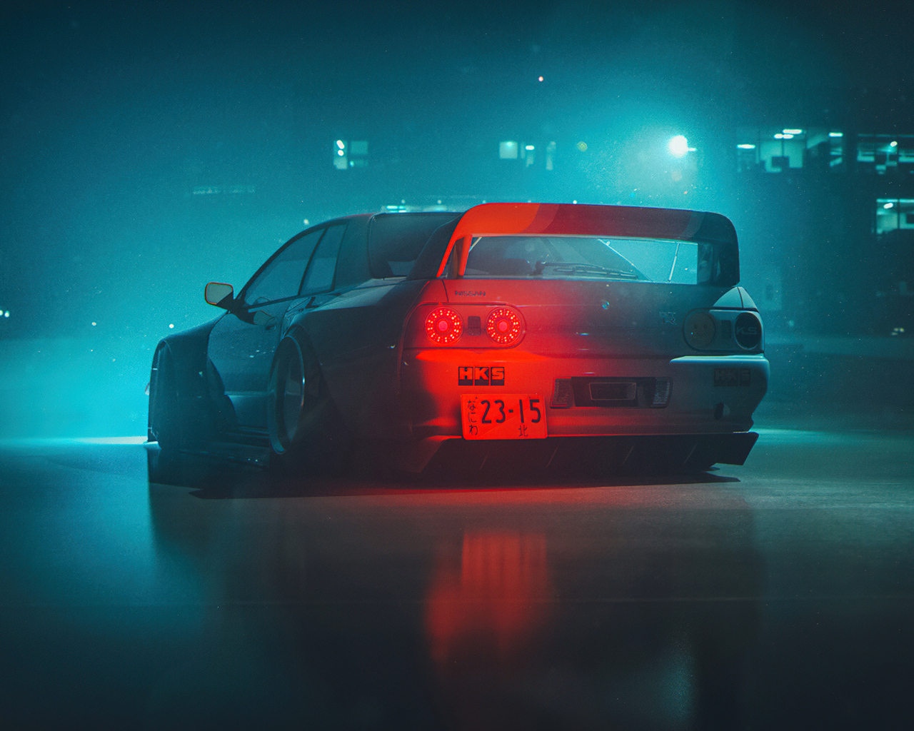 Вид сзади на автомобиль Nissan Skyline GTR R32