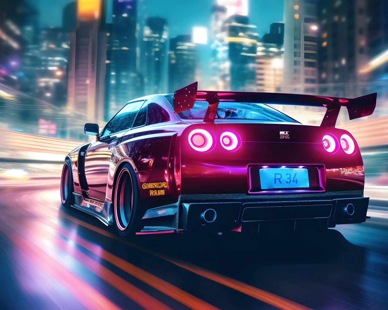 Вид сзади на автомобиль Nissan Skyline R34