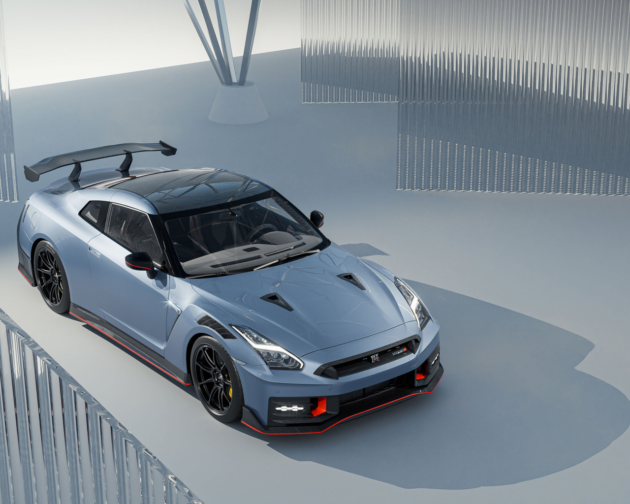 Вид сверху на автомобиль Nissan GT-R Nismo