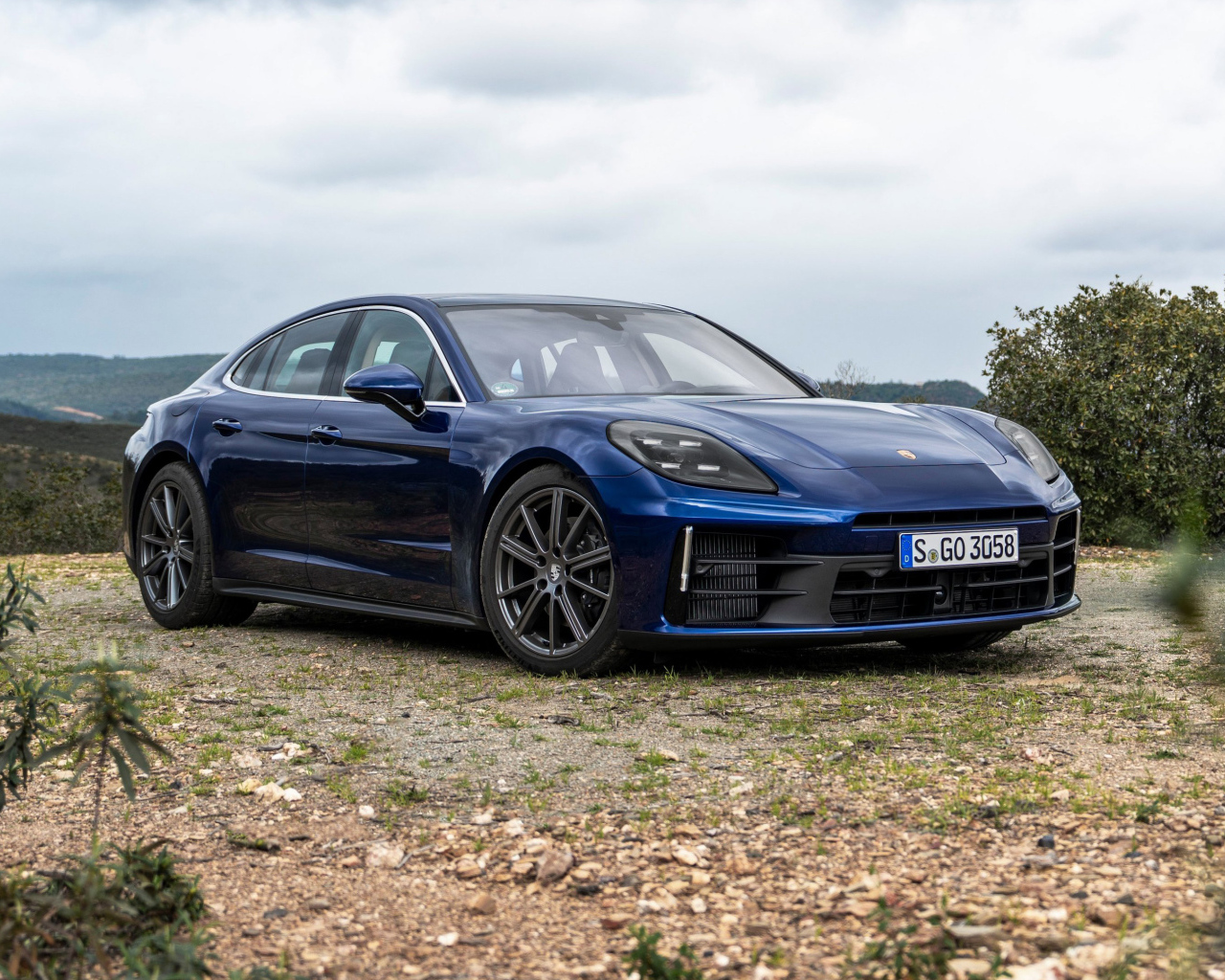 Синий автомобиль Porsche Panamera 4 2024 года