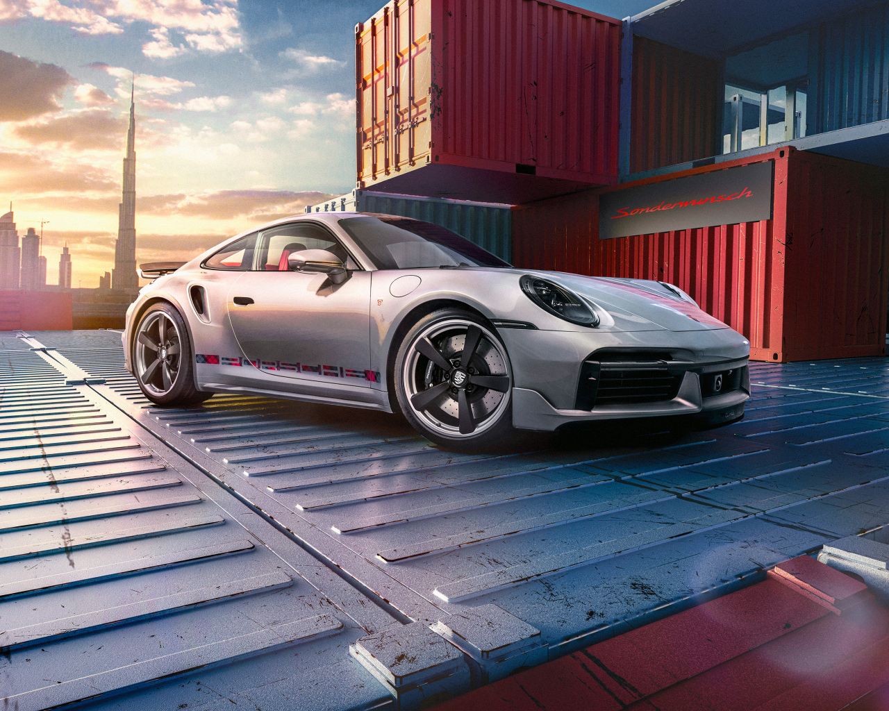 Быстрый серебристый Porsche 911 Turbo Remastered By Sonderwunsch