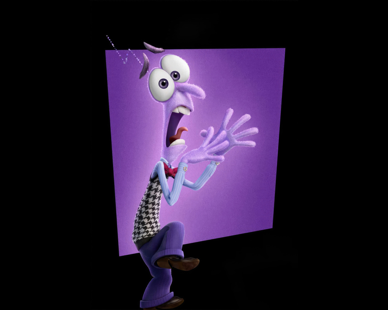 Персонаж Страх нового мультфильма Головоломка 2 на черном фоне, 2024