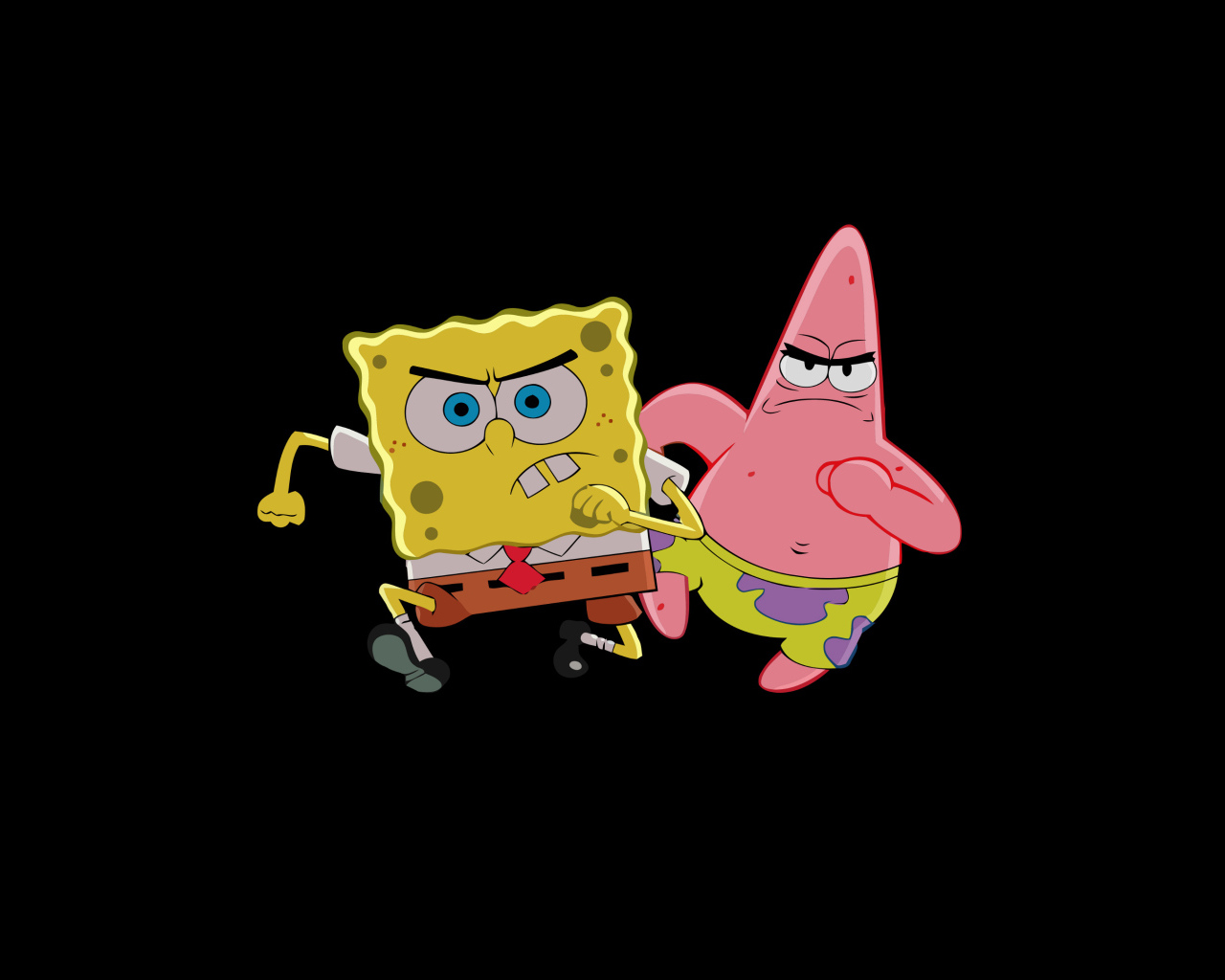 Злые Губка Боб и Патрик на черном фоне