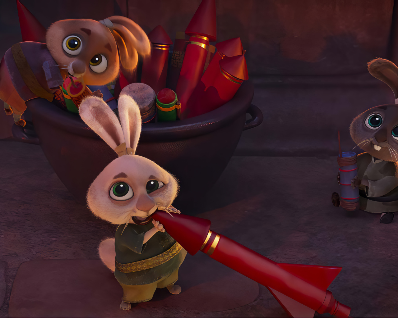 Зайцы с фейерверком из мультфильма Кунг Фу  панда  4