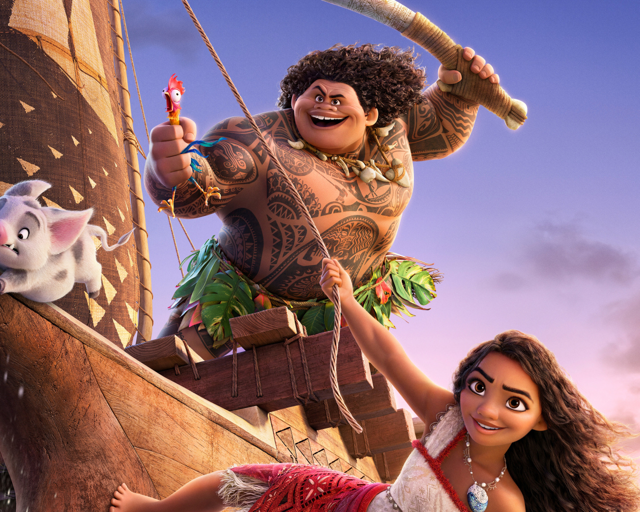 Персонажи мультфильма Моана 2 на корабле