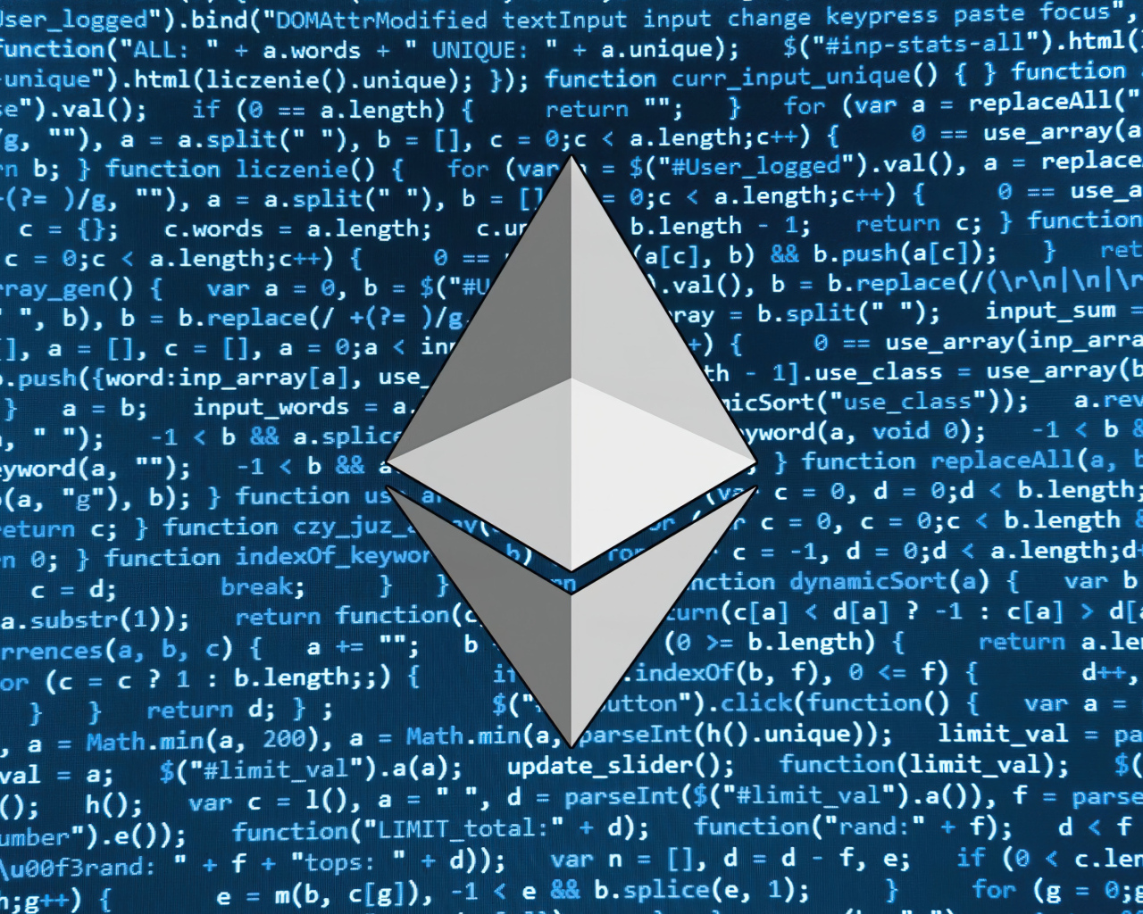 Значок ethereum на фоне числового кода