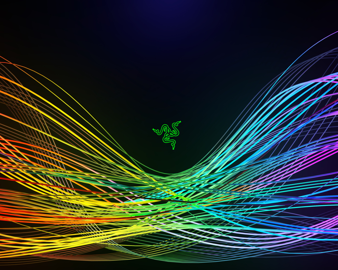 Логотип razer на черном фоне с неоновыми волнами