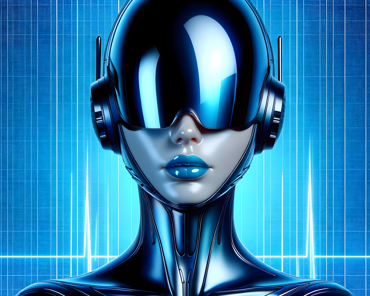 Женщина-робот на голубом фоне 