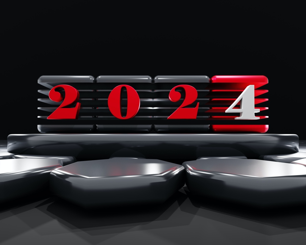 Кубики с красными цифрами 2024 на черном фоне