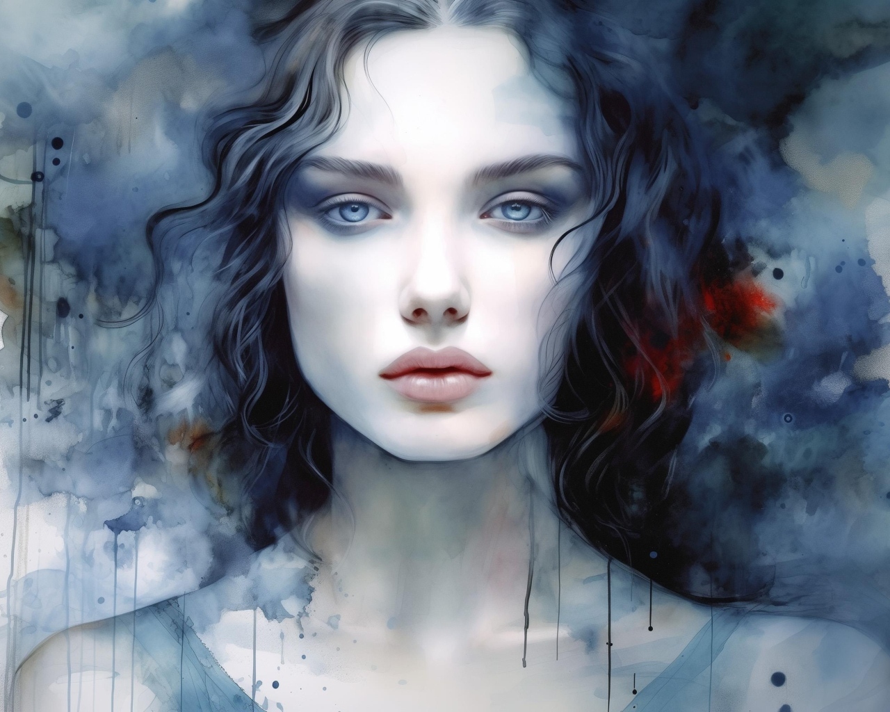 Красивая нарисованная голубоглазая девушка