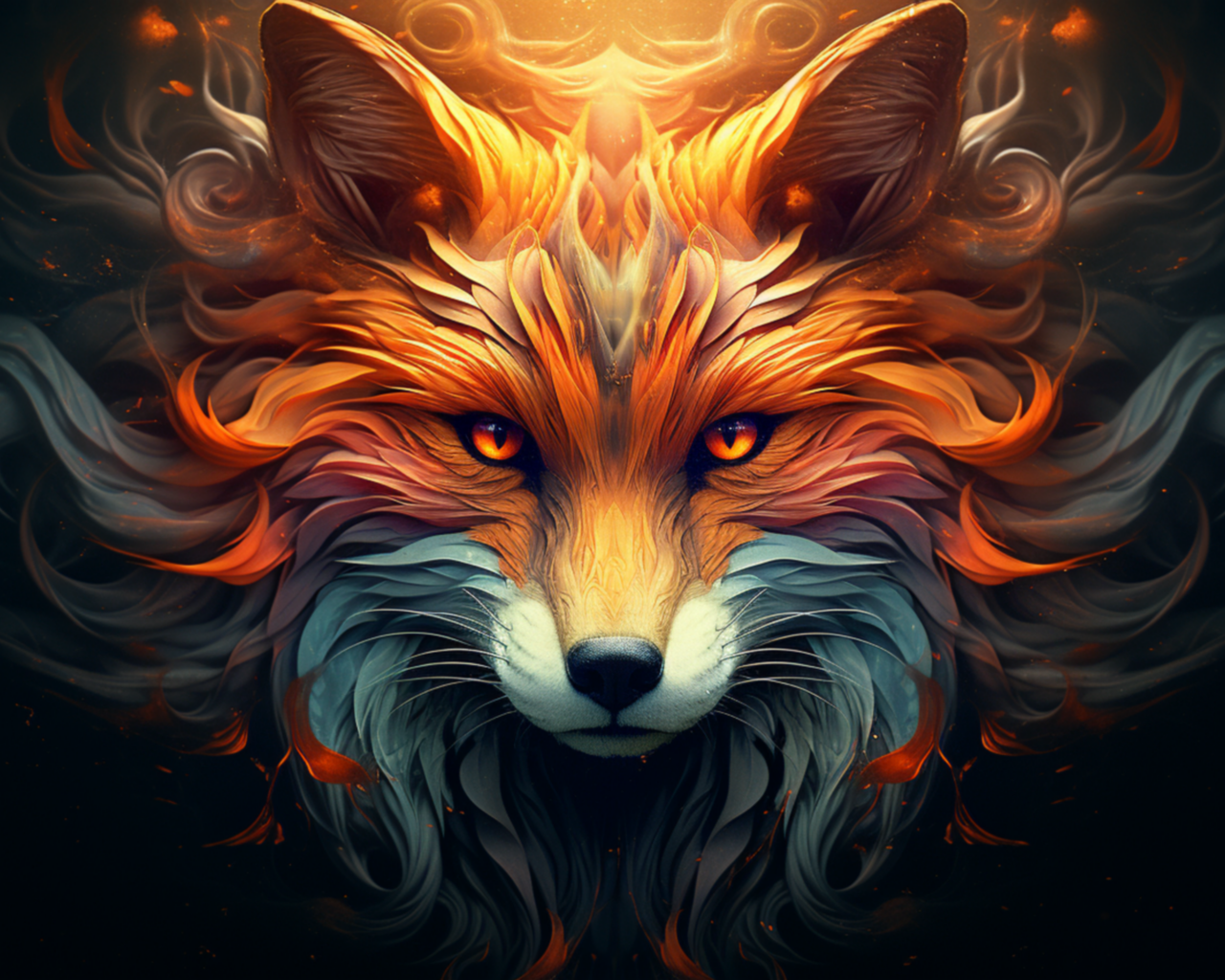 Красивый нарисованный огненный лис