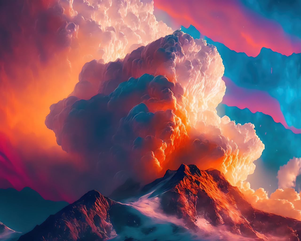 Большое розовое облако над горой 