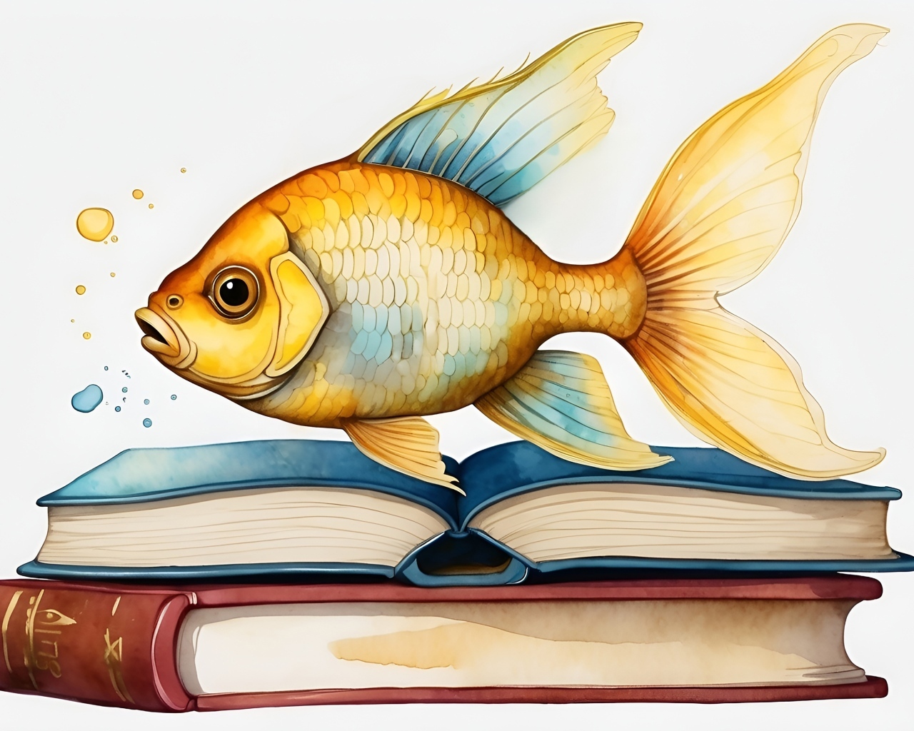 Нарисованная рыба с книгами